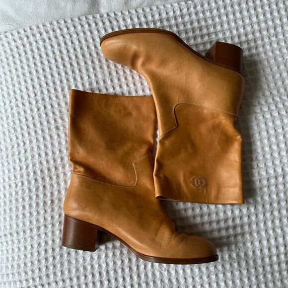 CHANEL Shoes - Chanel Interlocking C Mid Calf Leather Boots